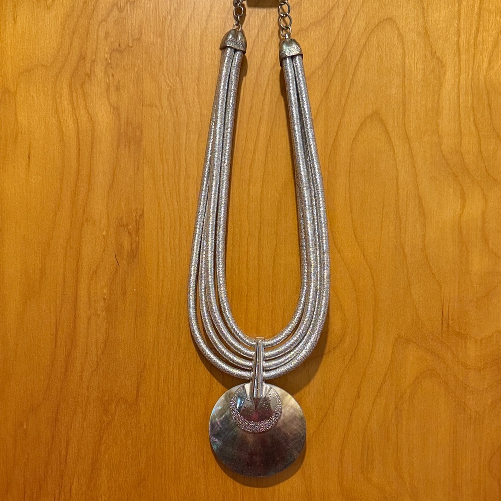 Chic Silver Multi-Strand Necklace with Round Pendant